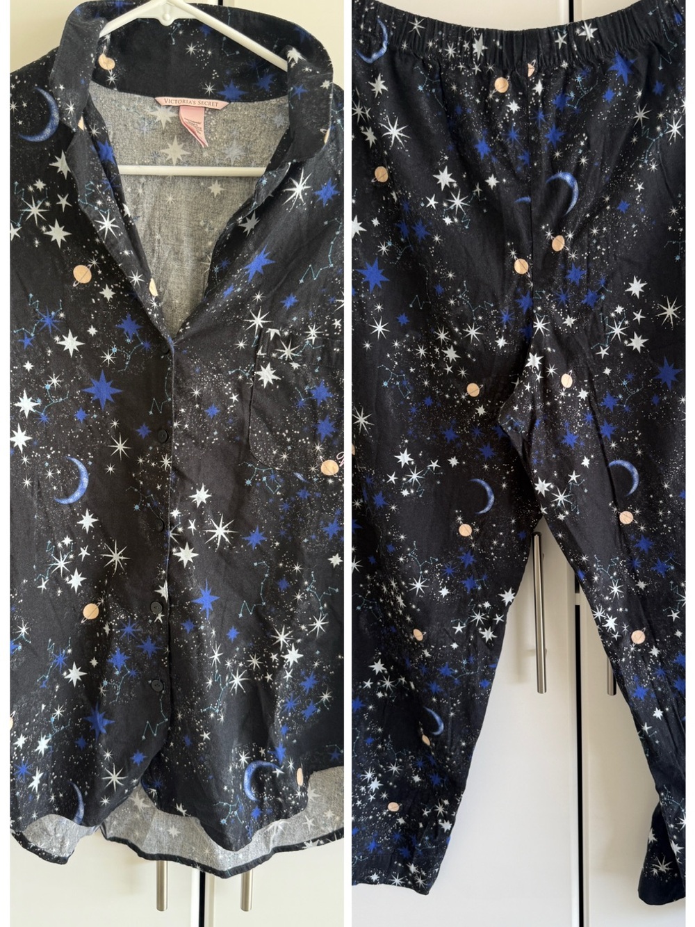 Victorias Secret Starry Nights Printed Flannel Pajama Set Size Large